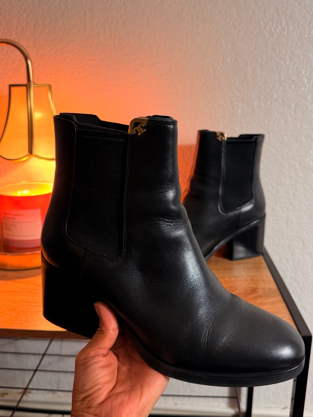 TORY BURCH. Black Leather Ankle Boots